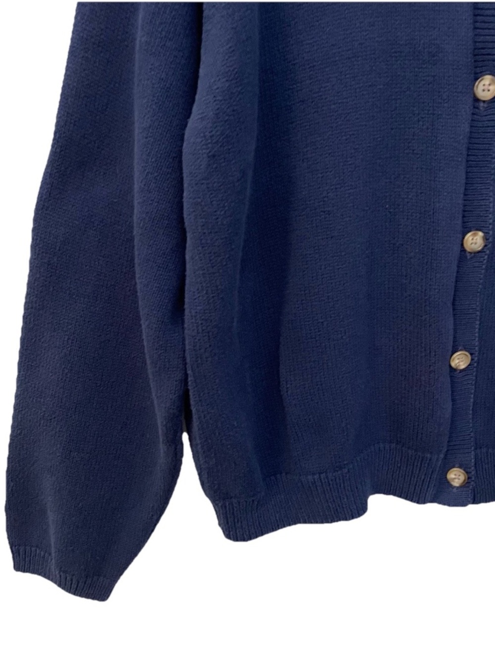 Lands' End  End Navy Cardigan Sweater Medium 100% Cotton Collar Oversized - Picture 6 of 10